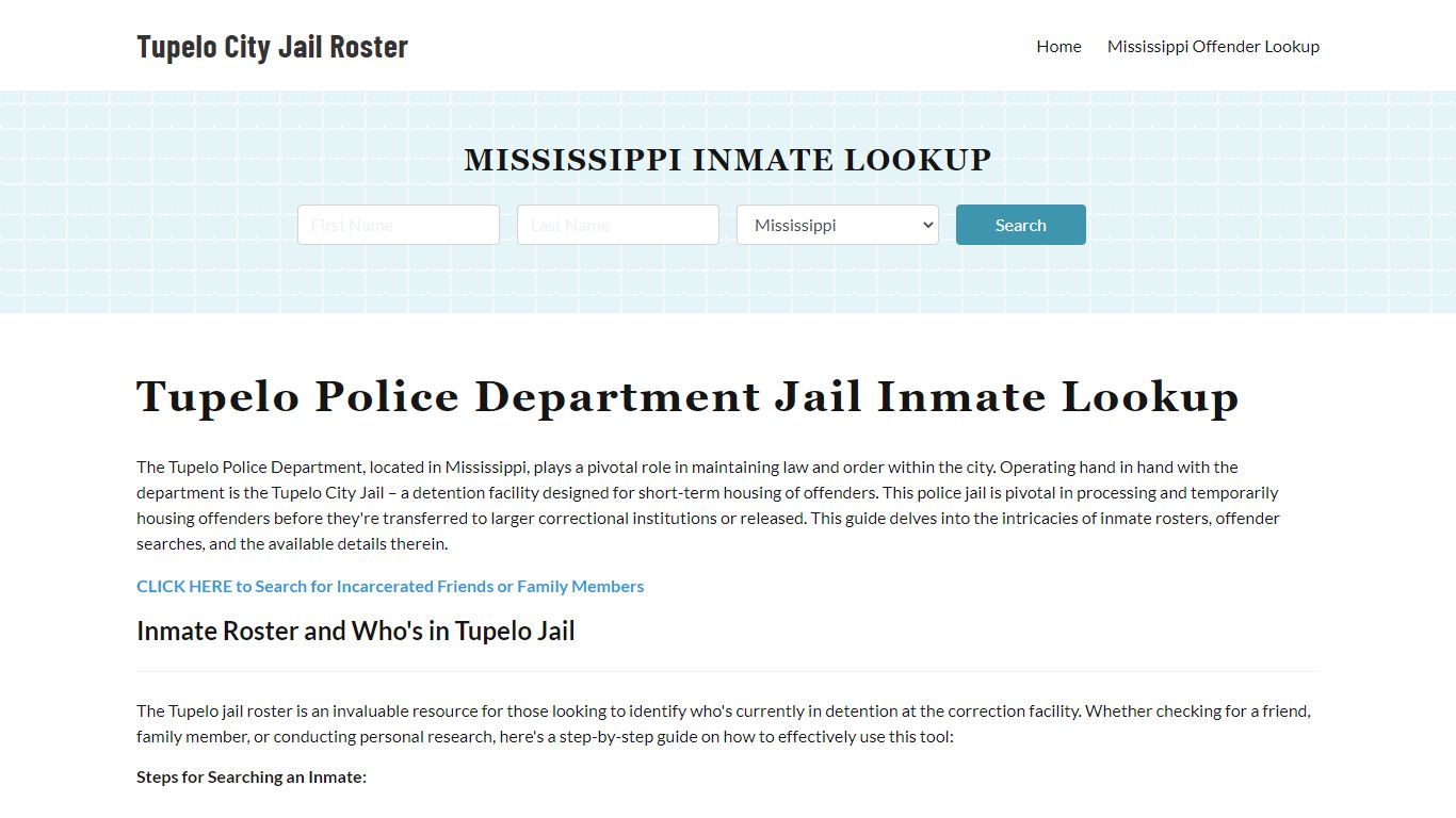 Tupelo Police Department & City Jail, MS Inmate Roster, Arrests, Mugshots